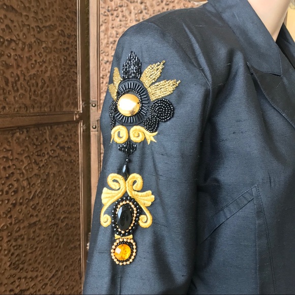 Black silk blazer with embellishments - Picture 3 of 8